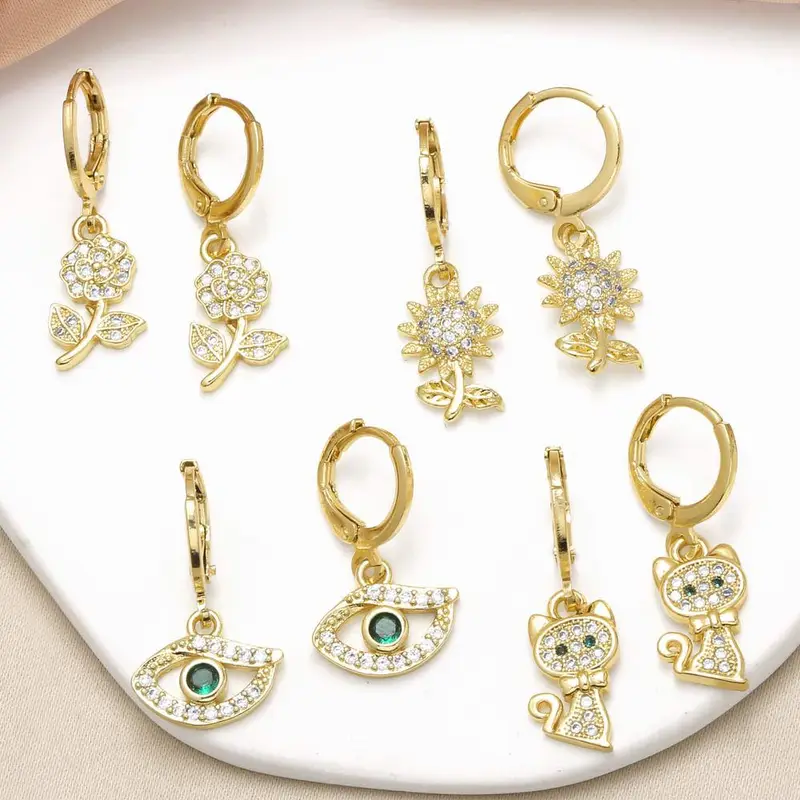 AS jewelry new sunflower kitten pendant earrings female gold-plated micro zircon eye flower earrings era381