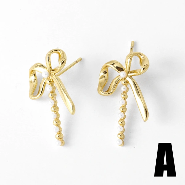 AS jewelry European and American pearl love earrings female gold-plated zircon bow earrings earrings ers90