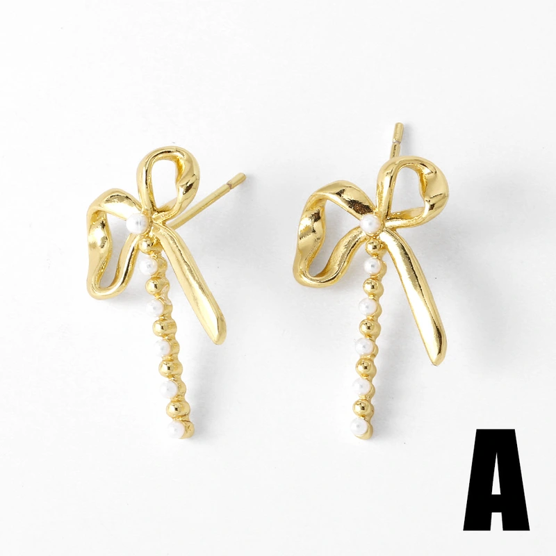 AS jewelry European and American pearl love earrings female gold-plated zircon bow earrings earrings ers90