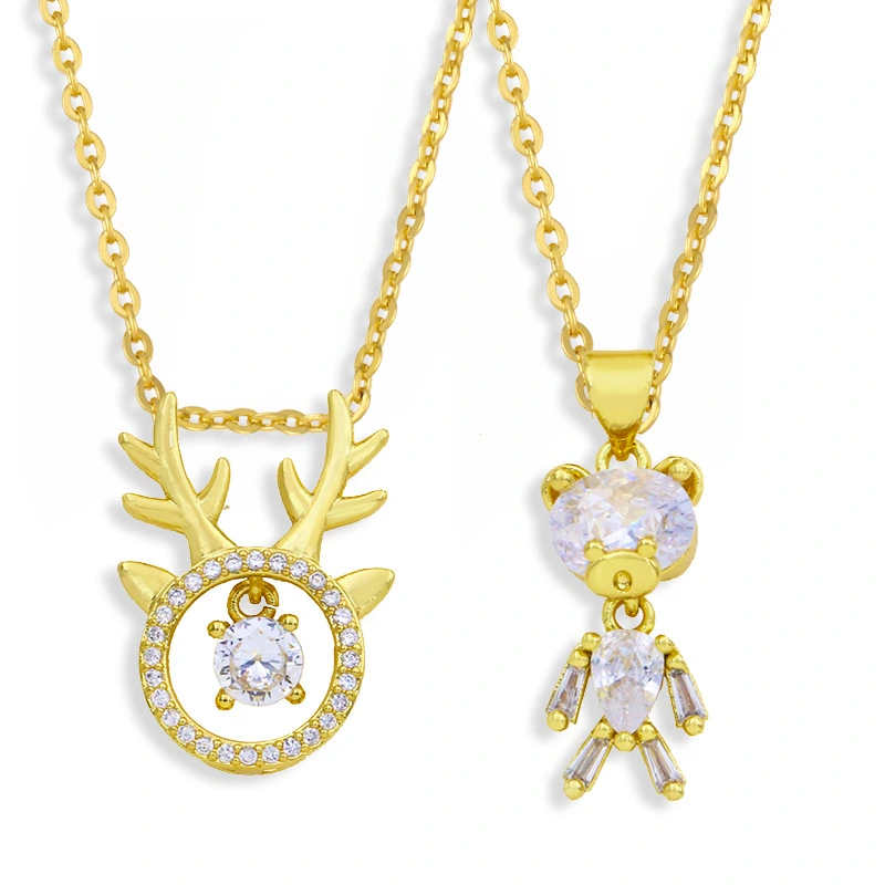 Clearance zircon cute bear necklace female European and American elk pendant clavicle chain temperament network celebrity accessories nkw30
