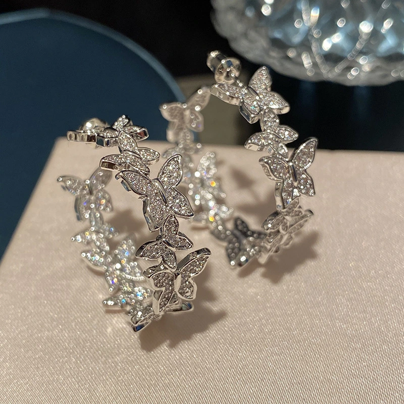 Butterfly full diamond temperament fashion earrings for women, elegant and sweet temperament jewelry, European and Korean hot style