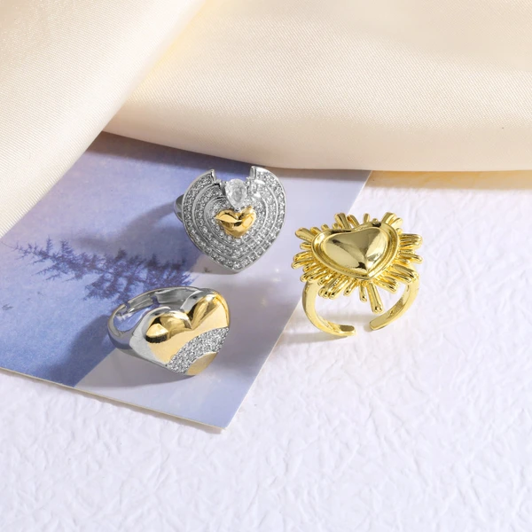 AS jewelry European and American hot style love heart full zircon open ring copper plated 18k gold ring female rij47