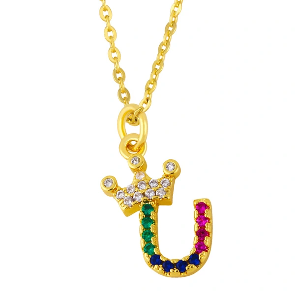 AS jewelry European and American new products diamond necklace 26 English letters crown surname couple pendant nkt03