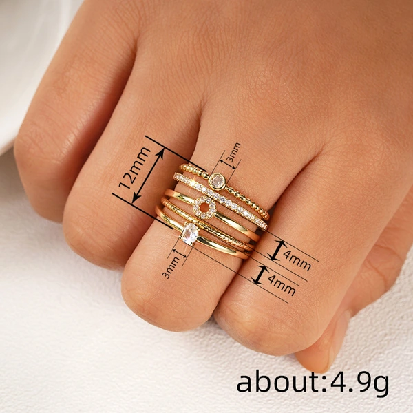  Bohemian geometric round ring five-piece set simple minimalist style ring fashionable stacking jewelry