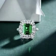 Dazzling full diamond emerald peacock green ring plated with white gold stacking zircon ring light luxury hot selling hand jewelry