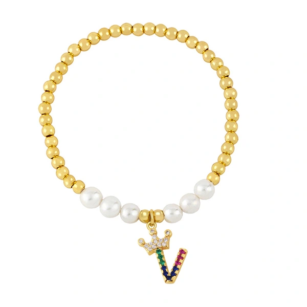 26 English letters bracelet female European and American copper beads pearl elastic bracelet fashion crown letter bracelet brf80