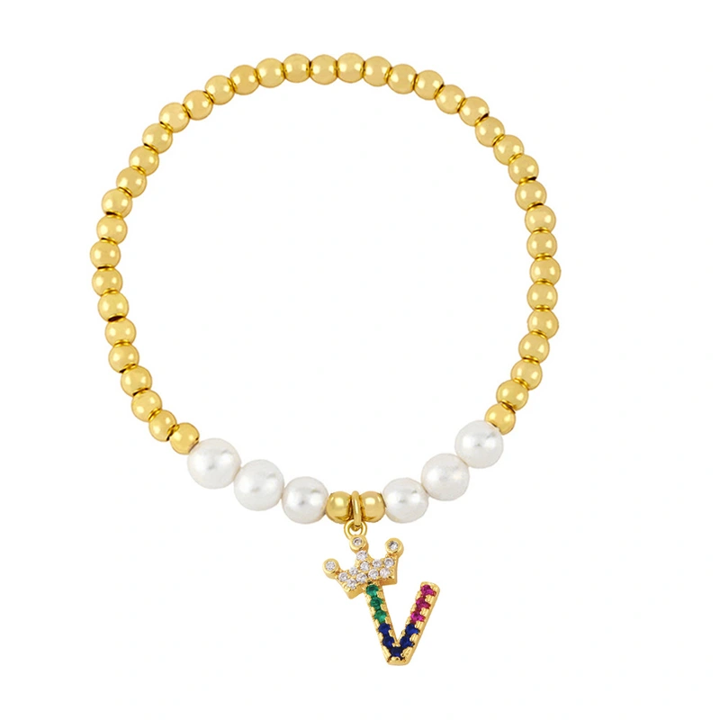 26 English letters bracelet female European and American copper beads pearl elastic bracelet fashion crown letter bracelet brf80