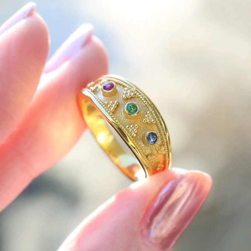  Manufacturer's source colorful zircon exquisite ring geometric design elegant jewelry niche light luxury style jewelry