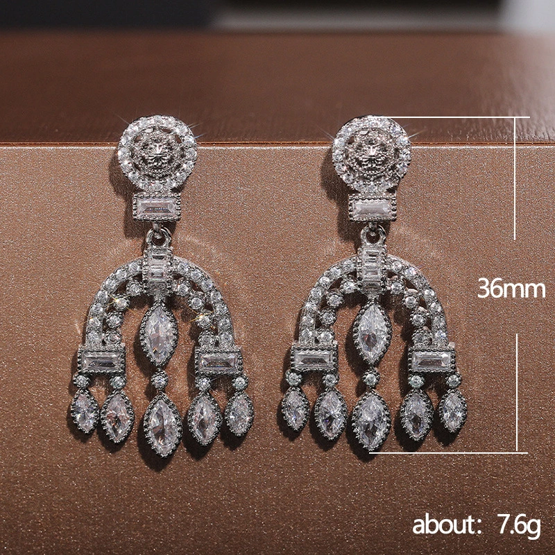 New Baroque palace style drop earrings heavy full diamond zircon wedding bridal earrings