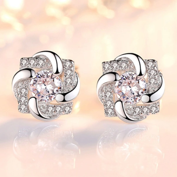  Korean summer new style earrings three-dimensional petal micro-inlaid zircon earrings women's fashionable all-match square earrings