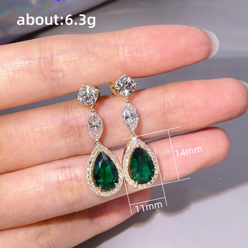 Retro palace style water drop earrings elegant emerald green pear-shaped long earrings elegant women's accessories