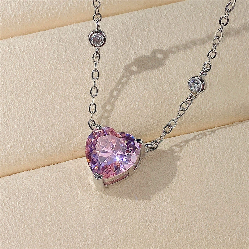 Korean fashion micro-inlaid pink zircon necklace Internet celebrity trendy women's clavicle chain factory wholesale