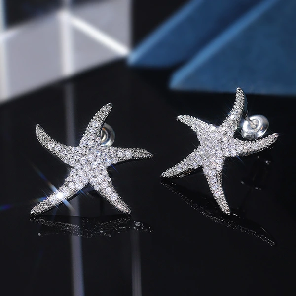Japanese and Korean new sweet full diamond zircon starfish earrings fashionable all-match ladies earrings ear jewelry wholesale