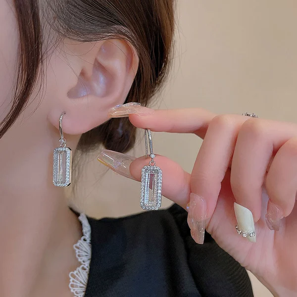 European and American retro high-end square zircon earrings temperament niche design earrings Internet celebrity earrings
