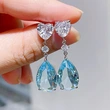 Exquisite light sea blue colored gemstone crystal zircon earrings summer new light luxury pear-shaped teardrop earrings