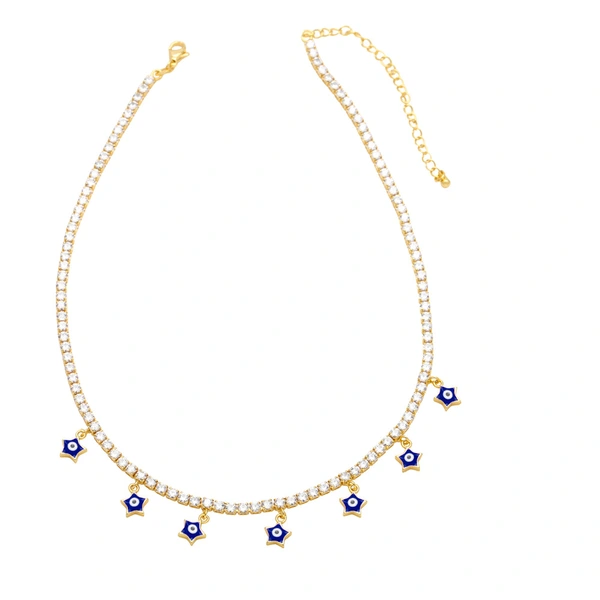 Clearance sale European and American zircon necklace women's tennis chain five-pointed star devil's eye pendant sweet cool style clavicle chain nkb042