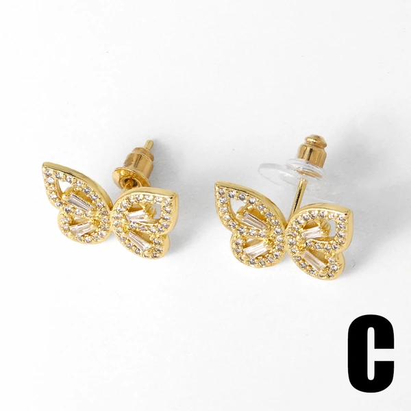 AS jewelry shopee butterfly earrings female copper plated real gold inlaid zircon earrings earrings ery03