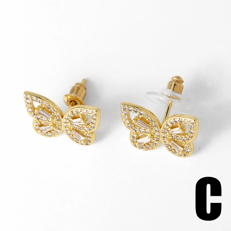 AS jewelry shopee butterfly earrings female copper plated real gold inlaid zircon earrings earrings ery03