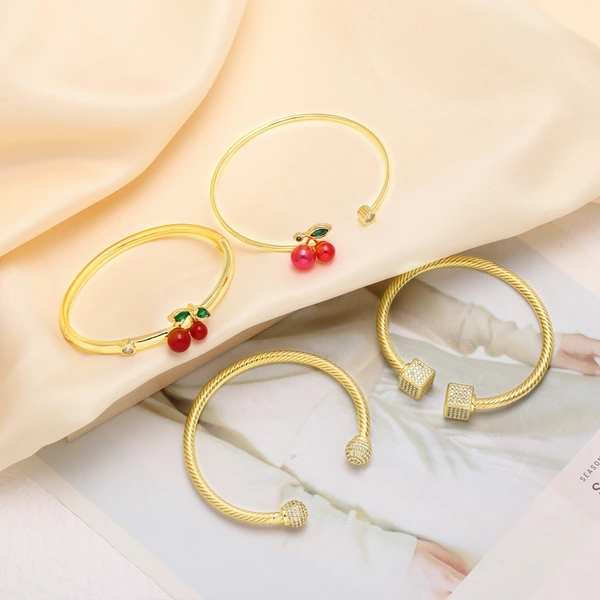 AS jewelry new hot selling fruit cherry full zircon cube gold-plated bracelet bracelet bre91 bangle