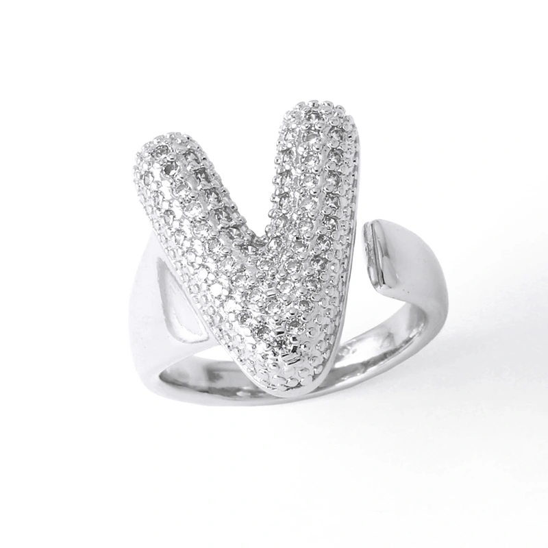 Jewelry Europe and the United States hot selling 26 English letter ring gold-plated full zircon fat letter ring rih91
