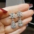 Hot selling flower earrings exquisite teardrop pear-shaped zircon earrings romantic wedding bridal earrings