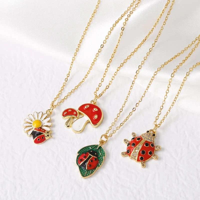 AS jewelry hot selling oil drip insect mushroom pendant necklace copper plated 18k gold zircon clavicle chain nkb095