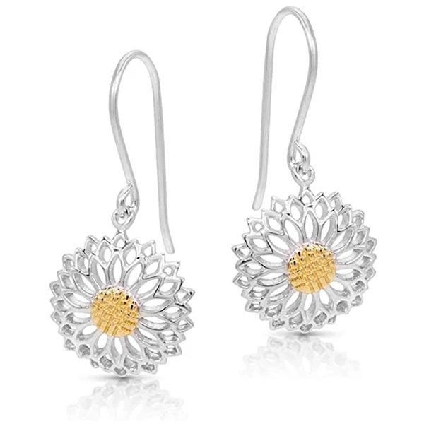  Korean Dongdaemun earrings French hollow two-color daisy earrings retro high-end ladies earrings
