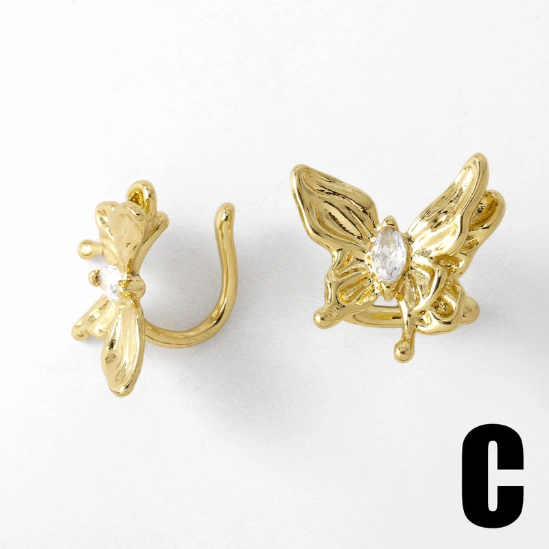 AS jewelry hot selling animal butterfly earrings female copper plated real gold C-shaped ear bone clip earrings ery81