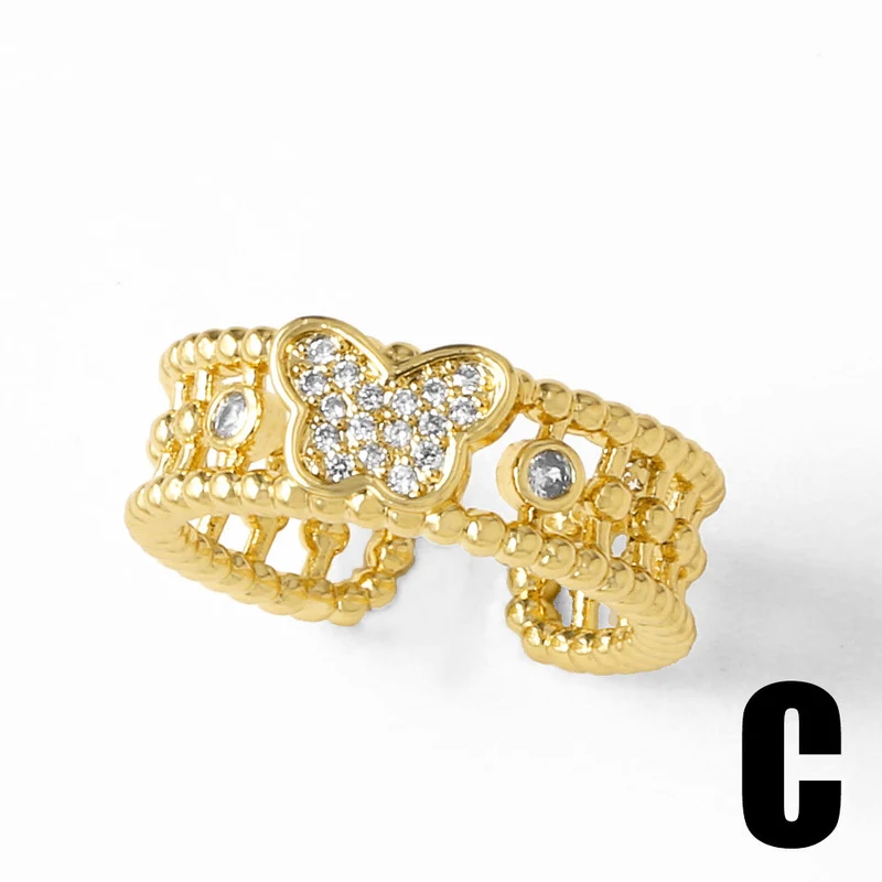 AS jewelry new hot selling chrysanthemum ring female copper plated 18k gold love heart shaped zircon ring rin64