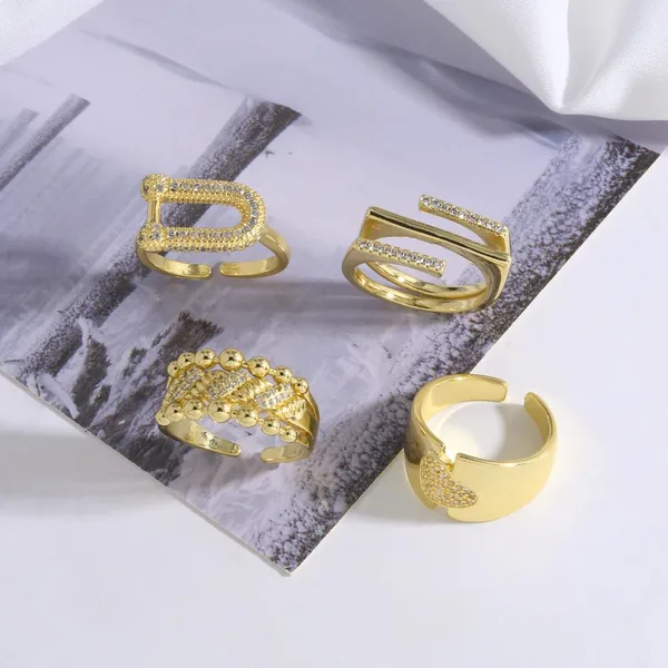 AS jewelry hot selling full zircon U-shaped love ring female gold-plated open ring rim98