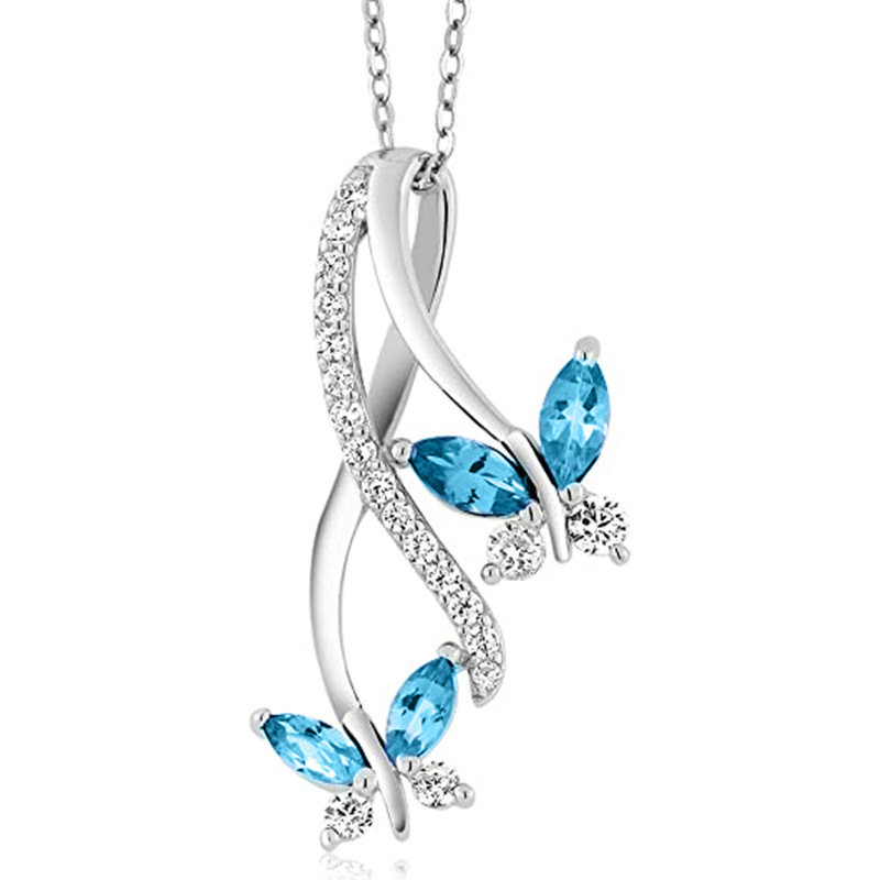 High-end double nesting butterfly necklace niche curved twisted micro-inlaid pendant contrast color versatile necklace