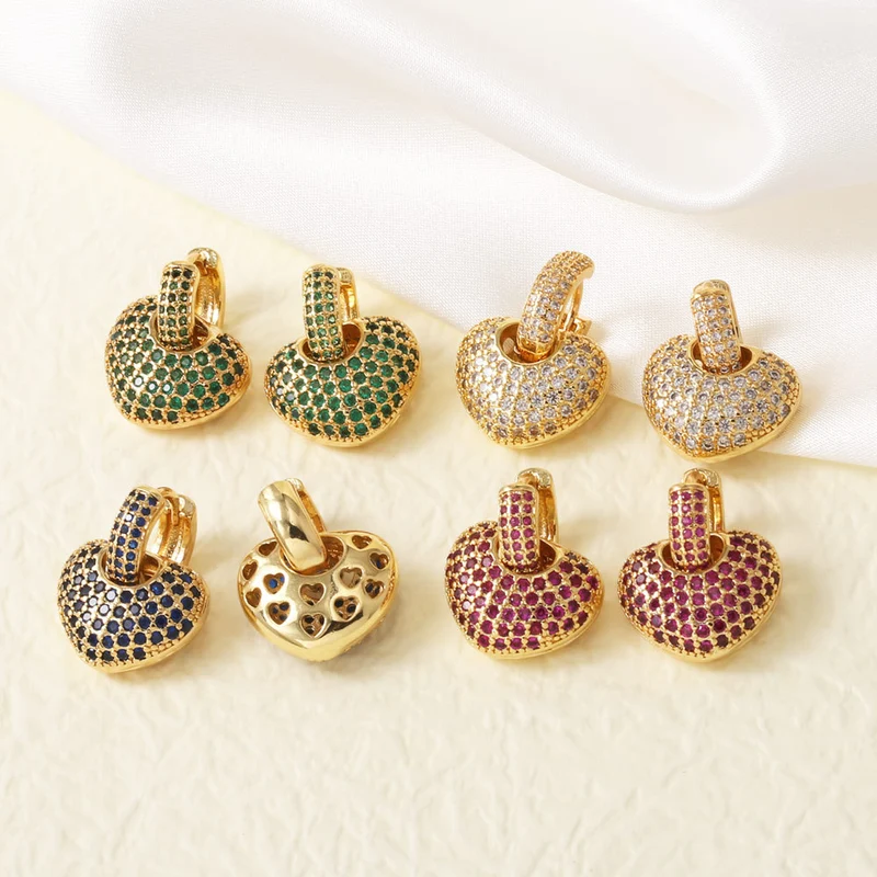 AS jewelry Europe and the United States hot selling colored zircon copper plated 18k gold love heart shaped earrings earrings earrings err22