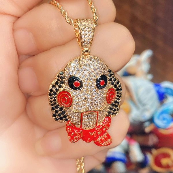 European and American hip-hop jewelry fun horror chainsaw doll trend pendant men's copper inlaid zircon punk exaggerated necklace