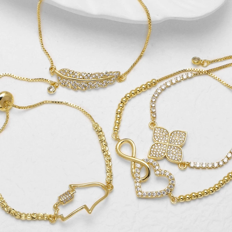 AS jewelry inlaid zircon love palm bracelet real gold plated flower pendant bracelet hand jewelry brd21