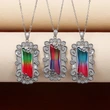 Hot selling European and American synthetic colored gemstone tourmaline pendant hollow pattern inlaid colored zircon necklace for women