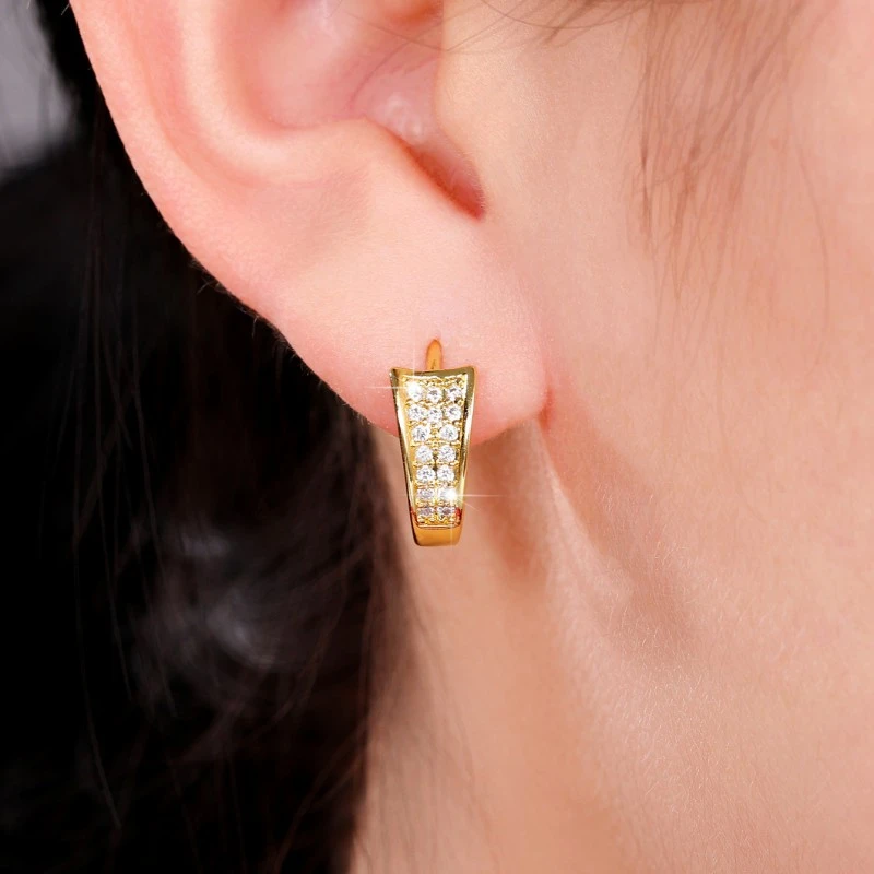 Micro-inlaid zircon small ear clips exquisite niche unique design earrings fashionable temperament hollow earrings
