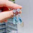 Exquisite light sea blue colored gemstone crystal zircon earrings summer new light luxury pear-shaped teardrop earrings