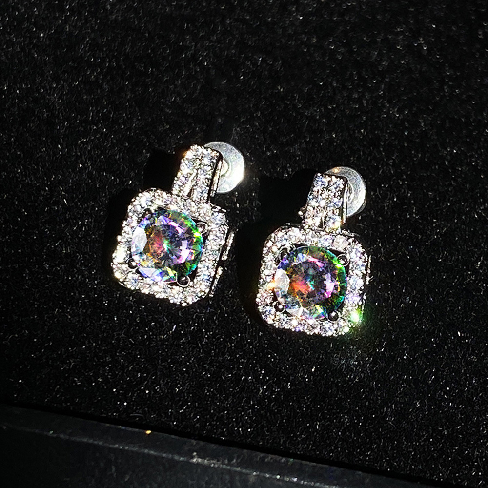 Hot selling earrings exquisite square women's earrings full of diamonds and zircon inlaid platinum plated earrings jewelry wholesale