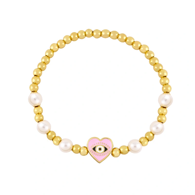 Clearance sale heart-shaped devil's eye bracelet European and American celebrity pearl gold beaded elastic bracelet bre80