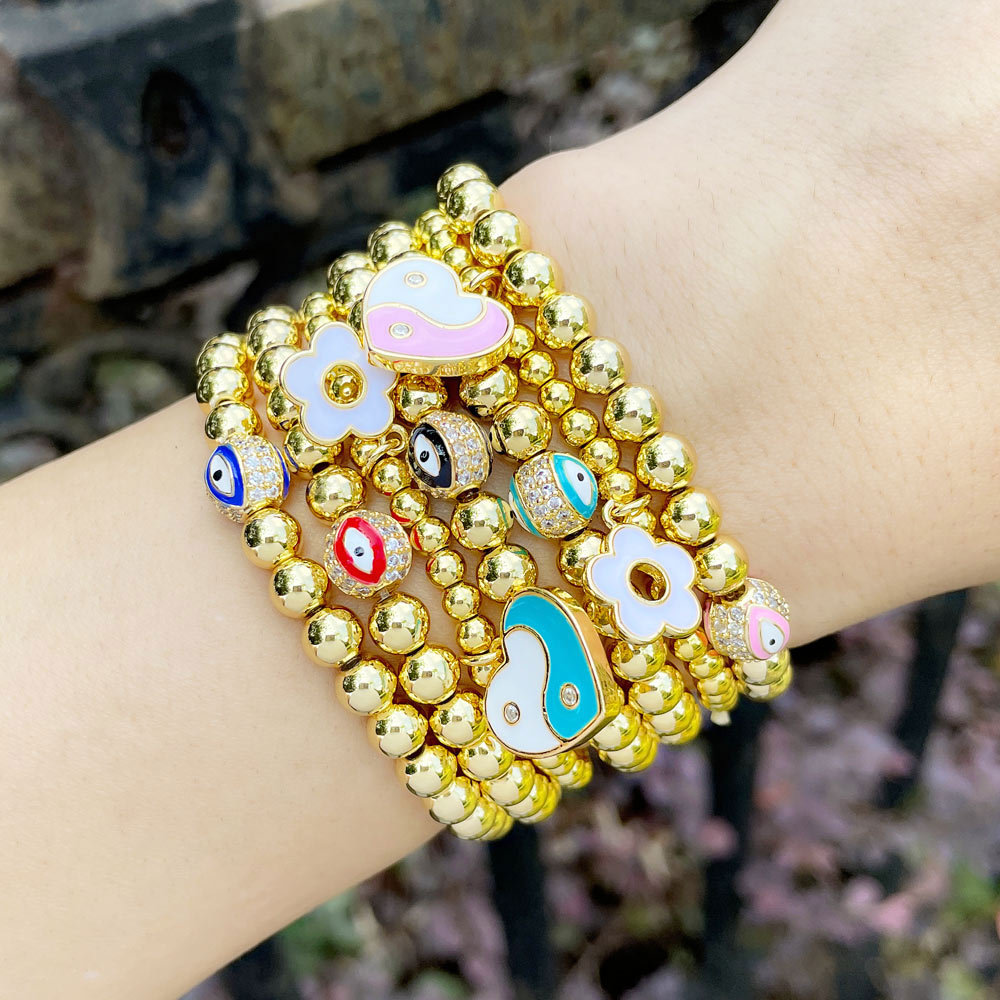 Clearance jewelry 18K gold plated devil eye bracelet European and American flower heart bracelet hand jewelry bre33