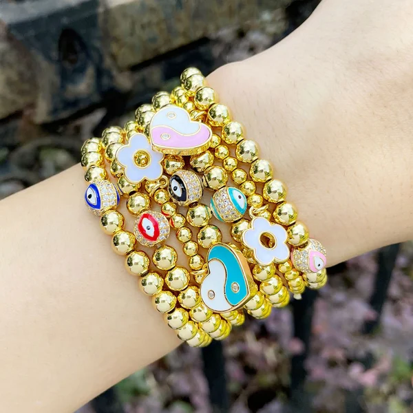 Clearance jewelry 18K gold plated devil eye bracelet European and American flower heart bracelet hand jewelry bre33