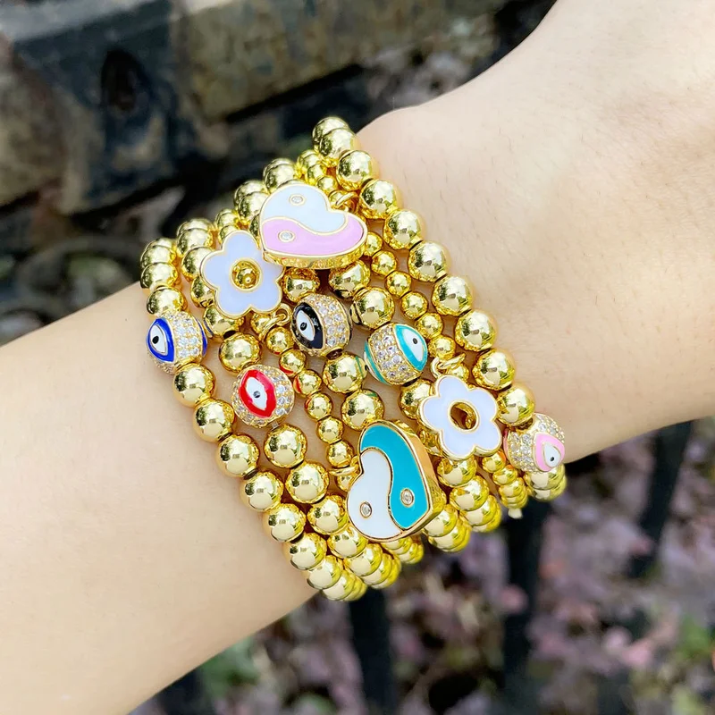 Clearance jewelry 18K gold plated devil eye bracelet European and American flower heart bracelet hand jewelry bre33