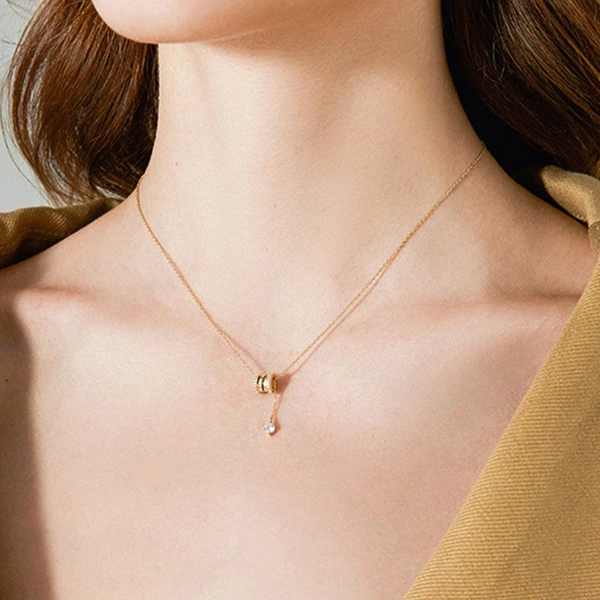 Popular jewelry trendy and versatile full diamond waist necklace classic cylindrical pendant necklace