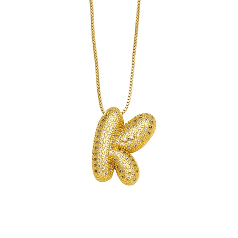 AS jewelry European and American 26 English letters necklace female full zircon copper plated 18k gold clavicle chain nka059