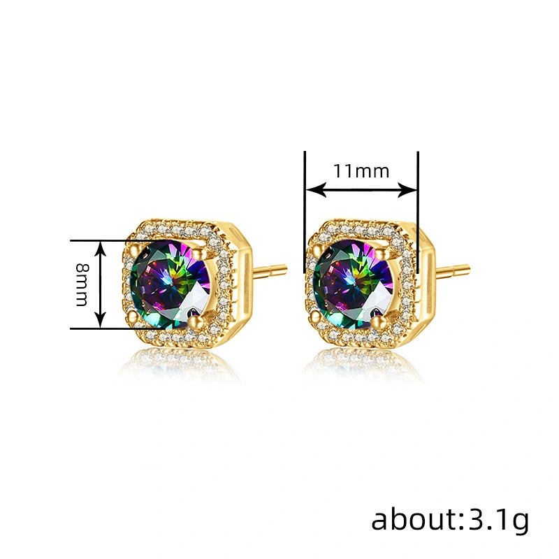  Niche temperament colorful geometric earrings for women colorful popular zircon earrings daily matching shiny jewelry