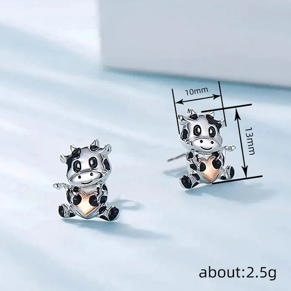   Cute cow earrings with oil drops and love heart-shaped jewelry, daily exquisite matching earrings
