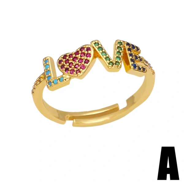 Clearance AS European and American colored zircon ring niche love love ring open ring riq51