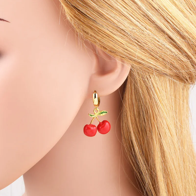 AS jewelry European and American hot selling niche design zircon oil drop fruit cherry earrings earrings earrings erq84