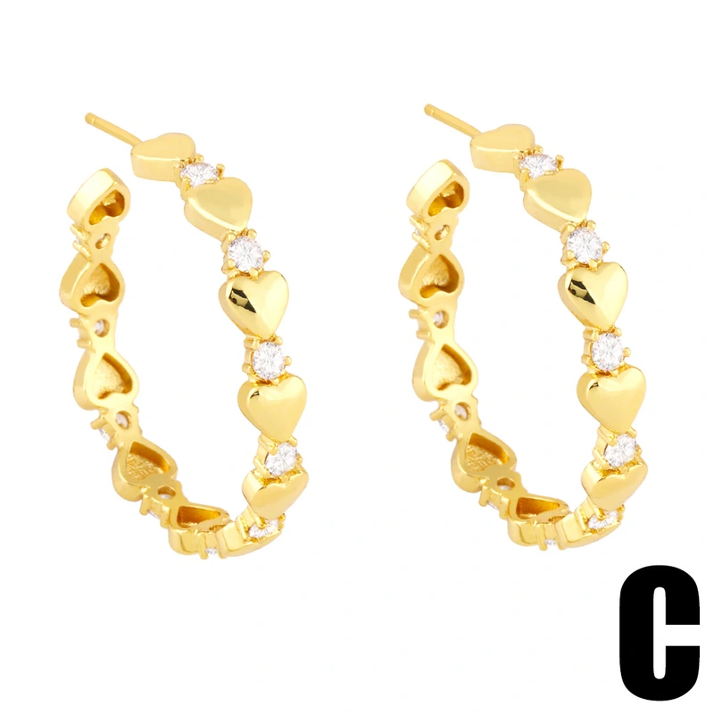 Clearance online celebrity jewelry niche zircon earrings European and American Virgin Mary cross peach heart C-shaped earrings female ery64