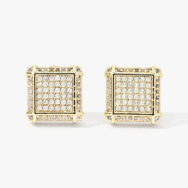 European and American popular square hip-hop earrings full of zircon micro-inlaid earrings men's trendy hiphop earrings
